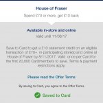 Amex offer: House of Fraser spend or more, get £10 back