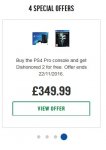 PS4 Pro 1TB + Free Dishonored 2 + &pound;10 voucher