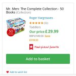 Mr men complete collection 50 books £22.49 (deliverd with code)The book people