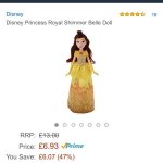 DISNEY PRINCESS ROYAL SHIMMER DOLLS FROM &pound;6.93 each! Belle, Rapunzel & Merida are exclusively for prime members