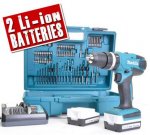 Makita HP347 14.4v hammer drill driver x2 batteries, charger, case + acc set