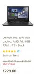 Lenovo 110, 15.6-inch Laptop, AMD A6, 4GB RAM, 1TB - Black