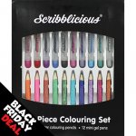 Scribblicious Colouring Set - 24 Pieces [12 mini glitter colouring pencils and 12 mini gel pens]
