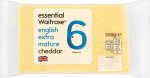Essential Waitrose English Medium / Mature / Extra Mature Cheddar and 30% Lighter versions Strength 2 / 3 / 4 / 6 (550g) (£5.46 a Kilo)