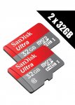 2 x SanDisk Ultra 32 GB microSD SDHC Memory Cards UHS-I Class 10 80 MB/s read + SD Adapter (Double Pack)