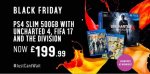 PS4 Slim 500GB, Uncharted Bundle, Fifa 17 & The Division