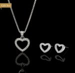 22ct White Gold Plated Heart Necklace & Earring Set