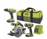 Ryobi twin drill, saw and battery set