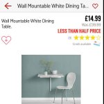 Wall mountable white dining table