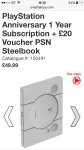 12 months Playstation Network Access and £20 credit