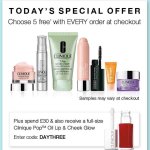5 free deluxe samples with any order at Clinique. free delivery