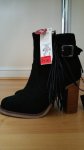 Primark black real leather suede fringe boots