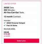 30GB Data, Unlimited Texts, 200 minutes. £15.00 a month. Three