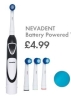 Battery Powered Toothbrush - In Black or Blue - LIDL (Nevadent) - Cleans all four jaw quadrants from ANY Valentines Day Meal Deal - Four brush heads included - 11th February