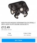 NEW PHILIPS MASSIVE GERONIMO SPOTLIGHT IN BLACK @ Pink and Blue Gifts / EBAY (Inc. postage + bulbs)