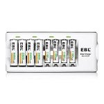 EBL 808 8 Bay Smart Battery Charger with 4 Pack 2800mAh AA and 4 Pack 1100mAh AAA Ni-MH Rechargeable Batteries by