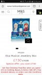 Disney Frozen Eleanor jewellery box musical M&S