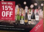Co Op wine deal 15% off 4 bottles. Jacobs Creek sauvignon blanc £4.24