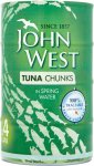 John West Tuna Chunks In Spring Water / Sunflower Oil / Brine (4 x 160g = 4 x 112g drained weight) now 2 x 4 packs