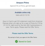 Amex Offer - Amazon Prime Spend get £20 back