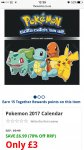 Official Pokemon 2017 Wall Calendar only £3.00 @ The Works C&C plus 23.1% cash back via Quidco