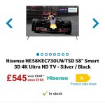 Hisense 58" smart 3D 4K ultra Hd Tv £495.00 @ AO