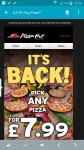 Any size pizza at Pizza hut for £7.99 using code EM11AG