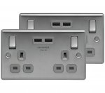 Twin pack of Brushed steel USB plug sockets (2 gang)