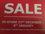 Ikea Sale Instore 22nd December - 8th January