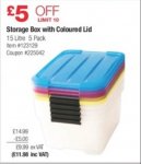 5 X 15L storage box with colour lids