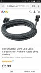 Clik Universal Micro USB Cable - Carbon Grey - Argos ebay. £1.80 delivered [discount at checkout