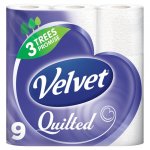 Velvet Quilted Pure White toilet Rolls x 9
