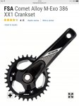 FSA comet alloy mega exo xx1 chainset / crankset for MtB mountain biking single 32t Chainring