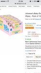 18 packs of Johnsons baby wipes