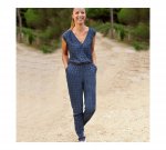 Cherokee Women's Navy Print Jumpsuit with Belt