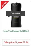 LYNX YOU Shower Gel 250ml MORRISONS - For cleaning all of your Valentine's parts - Also EIGHT other 250ml LYNX flavours available £1)- See Deal Details