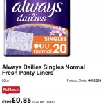 Always Dailies singles pantyliners 20 pack