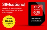 2500 minutes, unlimited text, 6GB data. SIM only £12.00. Virgin media mobile
