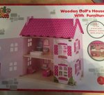 Morrisons Wooden Doll's House with furniture to clear