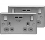 BG Masterplug twin pack USB double socket brushed steel