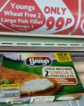 Young's 2 large breaded omega 3 fish fillet at Heron foods 99p in Oldham