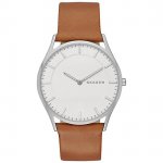 Skagen SKW6219 Men's Holst Leather Strap Watch, Brown/White