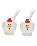 Pack of 2 Rooster Egg Cup And Spoons Del @ Aldi (hen, pig, cow, cat also £1.99 - look exactly like Joie ones that are £5+ for 1)