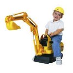Childrens sit on electric digger