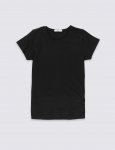 Girls (7-11 Years) Pure Cotton Short Sleeve T-Shirt Black with StayNEW™