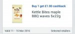 12 x Kettle Bites Maple BBQ Waves / Coconut, Lime & Chilli Waves / Sweet Chilli Curls / Mozzarella & Pesto Curls (5x22g) - 39p via Checkoutsmart, Clicksnap & Topcashback apps