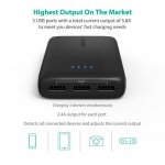 Portable Charger RAVPower 22000mAh Power Bank 5.8A Output 3-Port External Battery Pack
