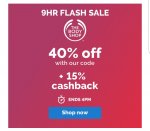 9hrs Flash sale with 40% off code and 15% cashback on quidco ends 4pm +50% sale also on: so works both on sale & non-sale items as well