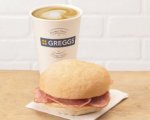 Greggs Breakfast Deal. sausage, bacon or egg breakfast roll and regular hot drink or fresh orange juice