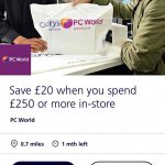£20 pound off a spend at currys pc world with 02 priority